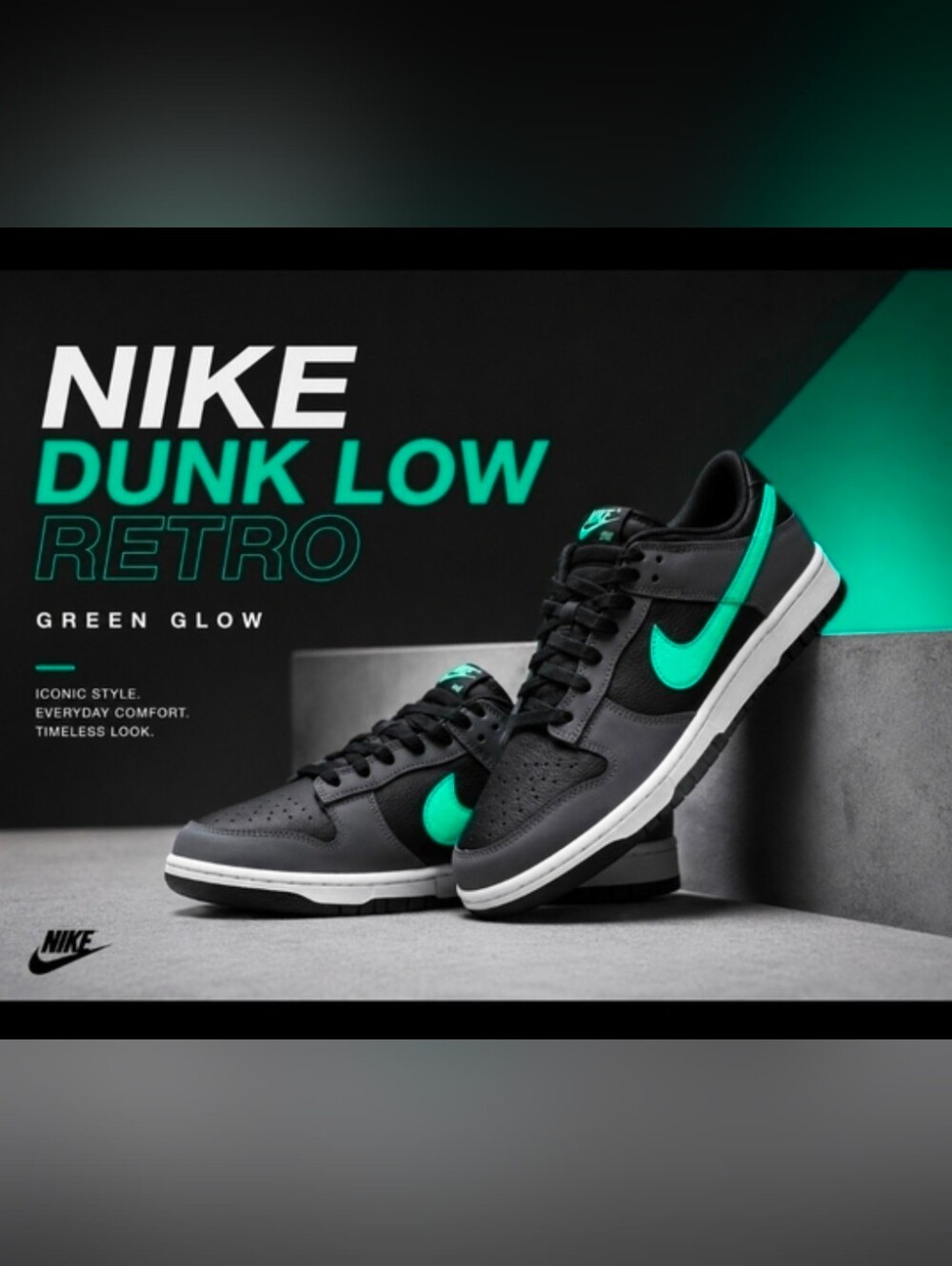 Nike Dunk Low Retro "Green Glow" - Black & Green Glow NEW IN BOX!
